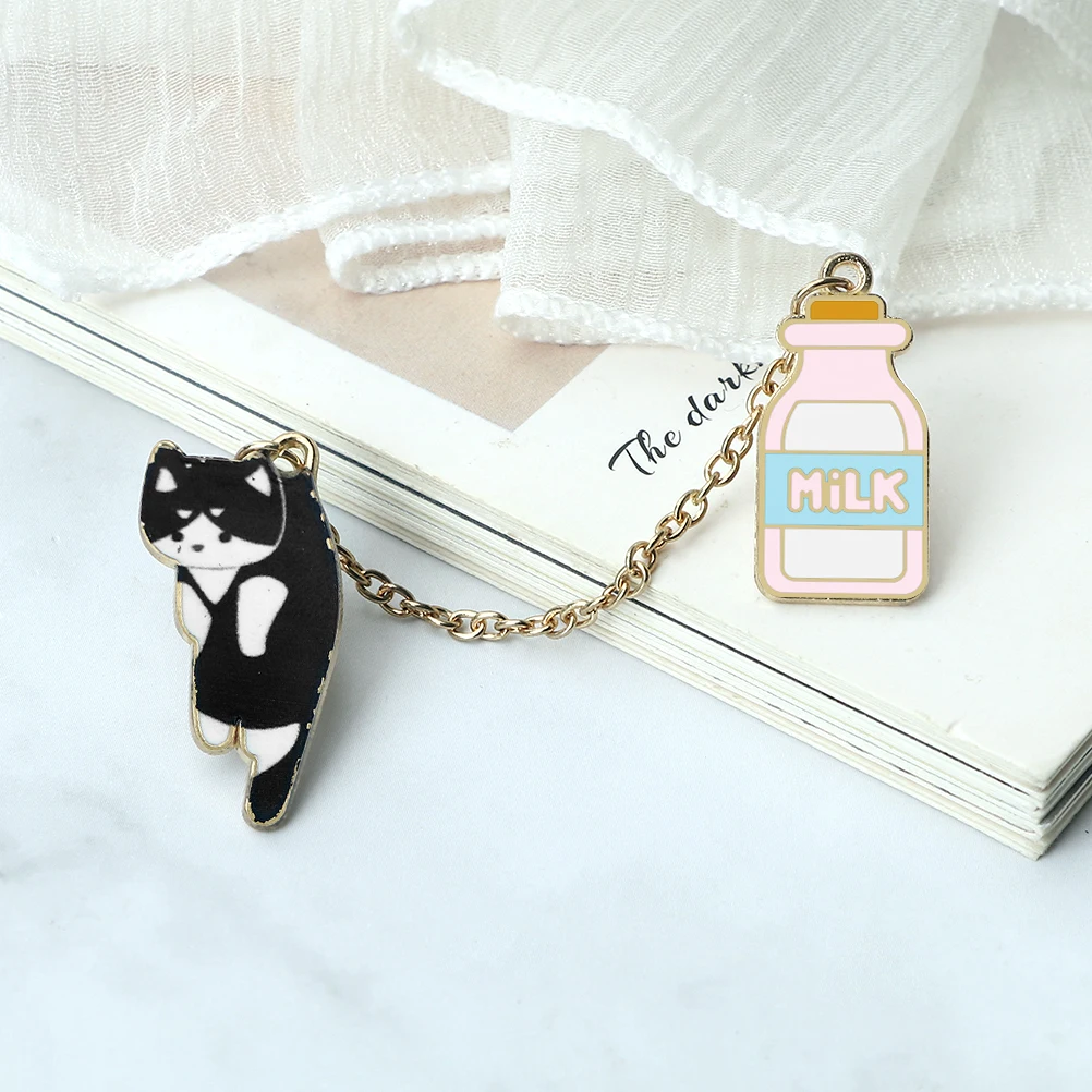 Cute Little Cat Cubs Drinking Milk Enamel Pin Poor Little Kitten Get Picked Up Brooch Funny Milk Bottle Badge Kids Jewelry Gifts