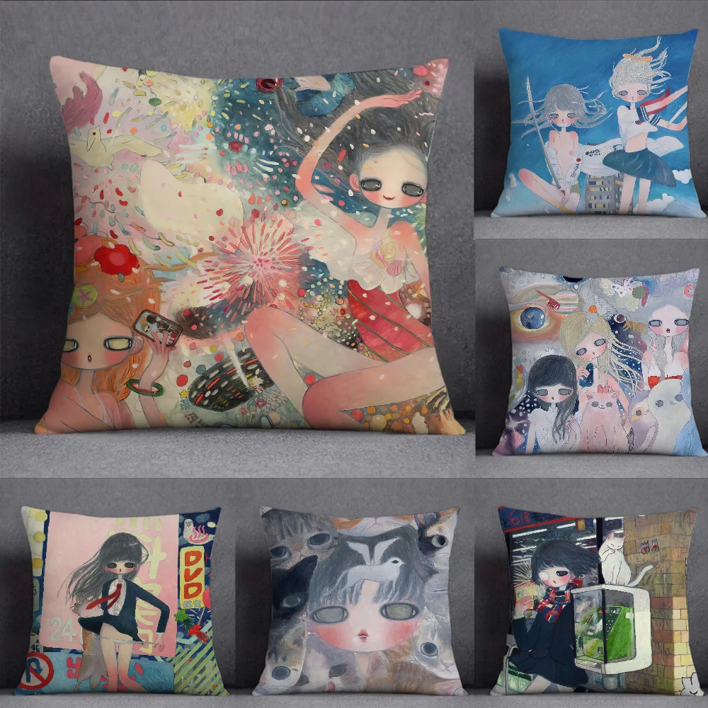 

Aya T-Takano Art Pillow Case Square Double-Sided Printing Short Plush Sofa Cushion Cover Bedside Pillow