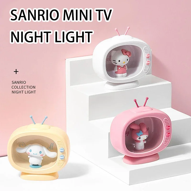 MINISO Sanrio TV-shaped Night Light, Cute Hello Kitty Cinnamoroll Luminous Ornament Children's Toy Model Christmas Gift