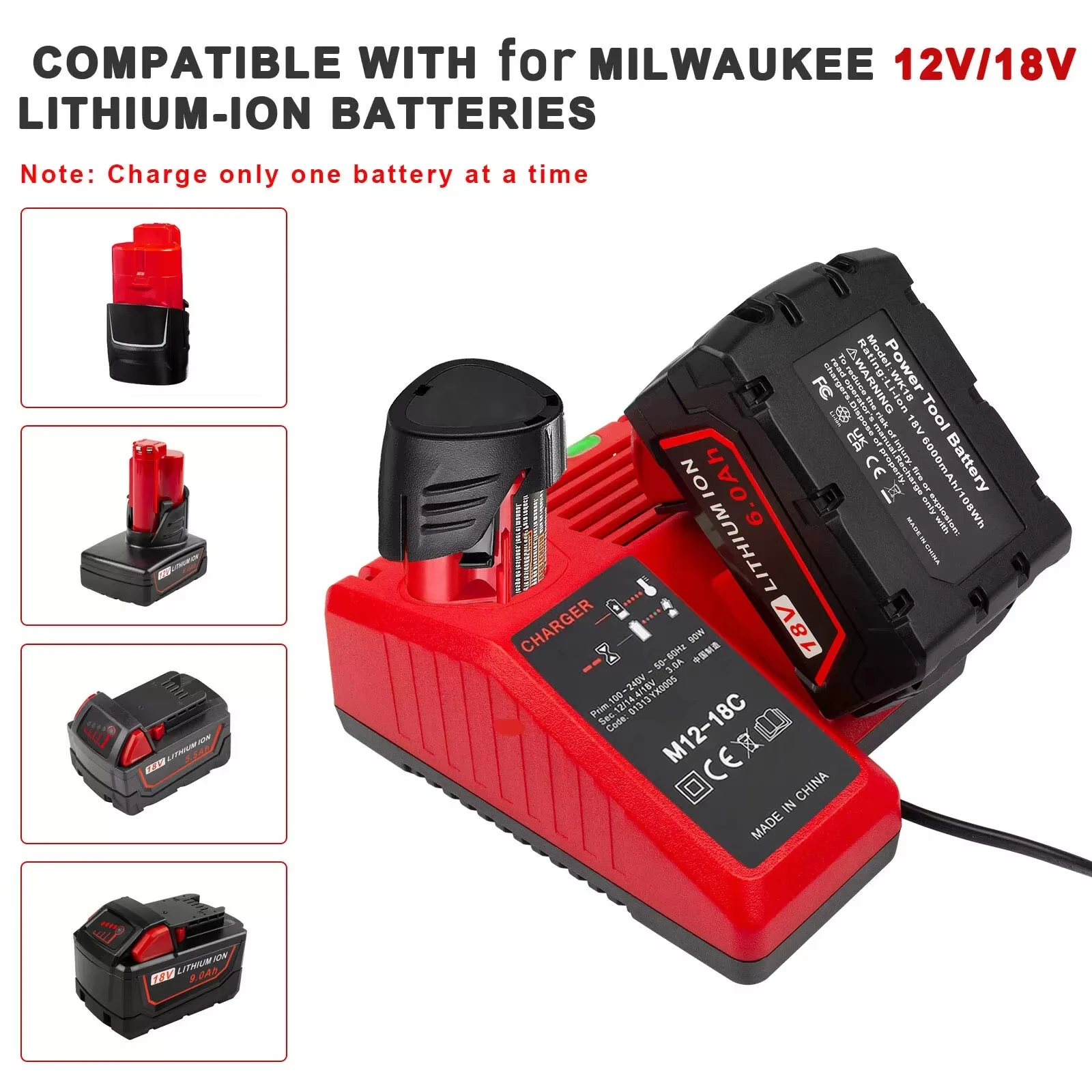 Náhradní nabíječka lithium-iontových baterií, vícenapěťová nabíječka pro Milwaukee M18 14,4 V - 18 V 48-11-1850 48-11-1840 48-11-1828 48-11-1815 - náhled 4