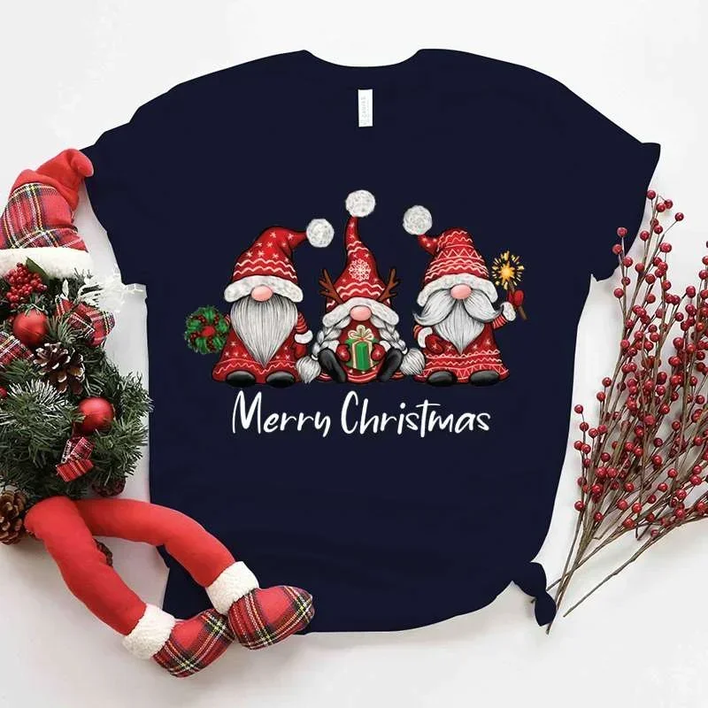 Y2k Shirt Gnomes Merry Christmas Aesthetic T-shirts Black RED Tshirts Oversized T Shirt Vintage Streetwear Summer Y2k Tops Tees