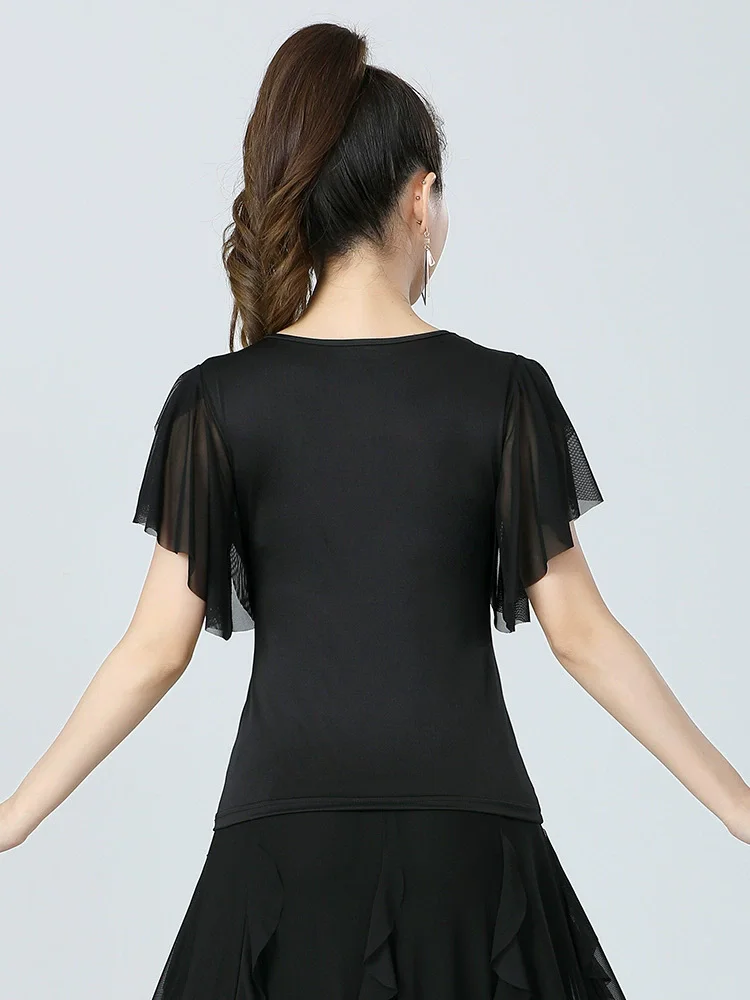 2025 ใหม่คุณภาพสูง 4XL ผู้หญิง Waltz ชุดเต้นรําแขนสั้นชุดเต้นรําสําหรับผู้หญิงละตินเต้นรํา Modern Dance Top