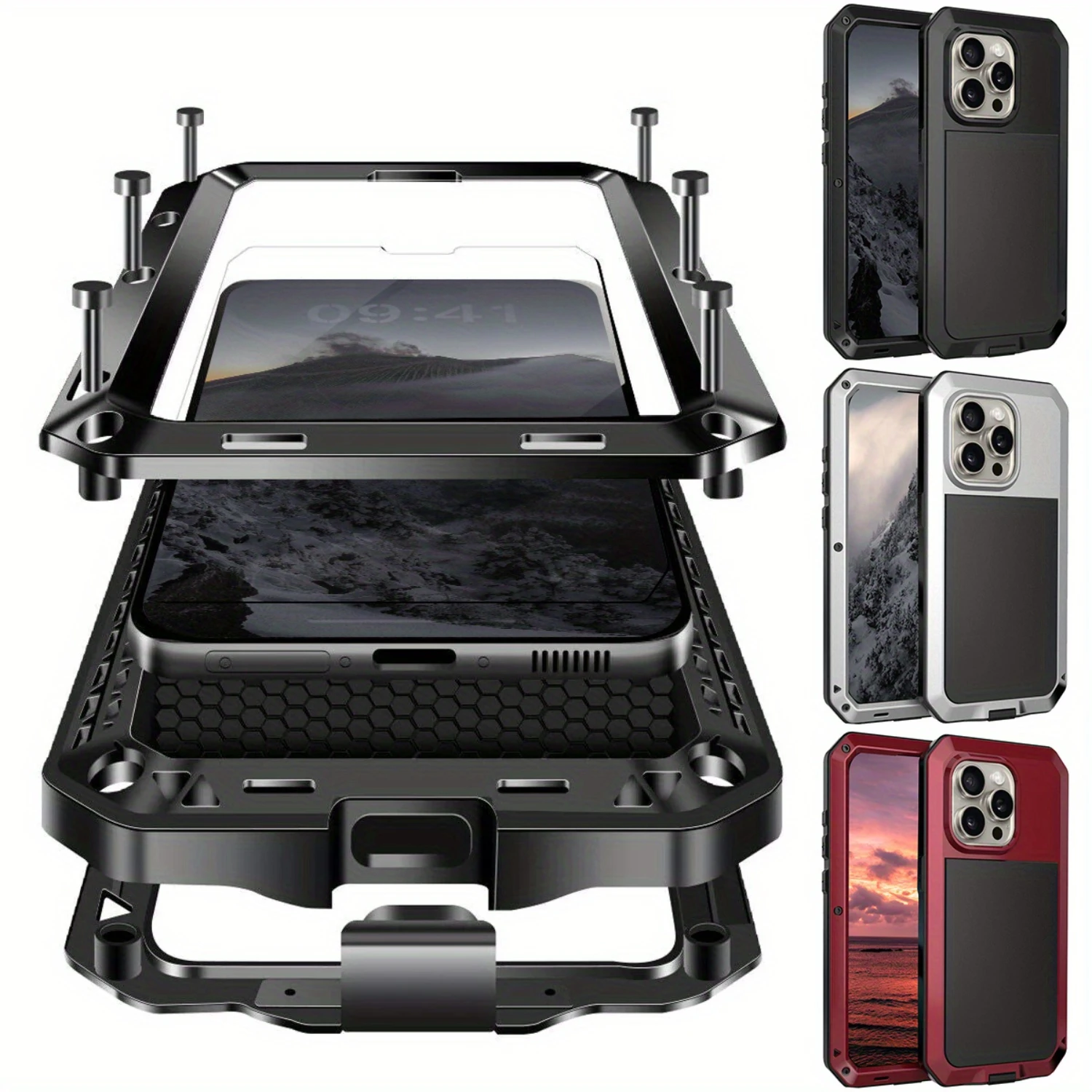 

Metal Case, Heavy Duty Shockproof Tough Rugged Case with Built-in Glass Screen Protector, Full Body DustProof Protective Cover