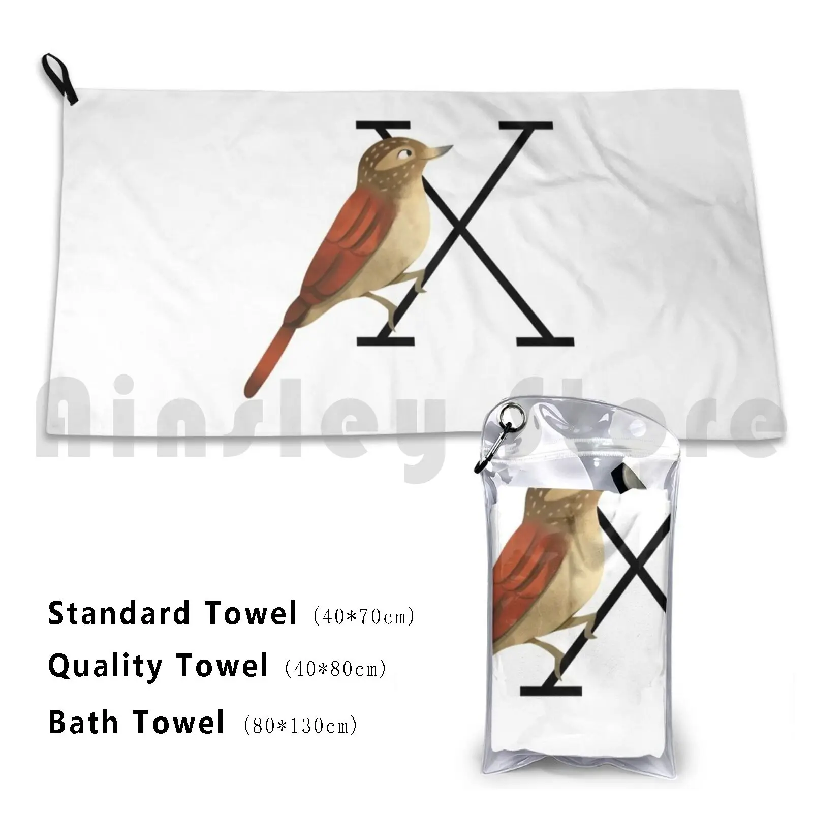 X As Xenops ( Animal Alphabet ) Custom Towel Bath Towel Letter Initial Alphabet Learn Learning Boy Girl