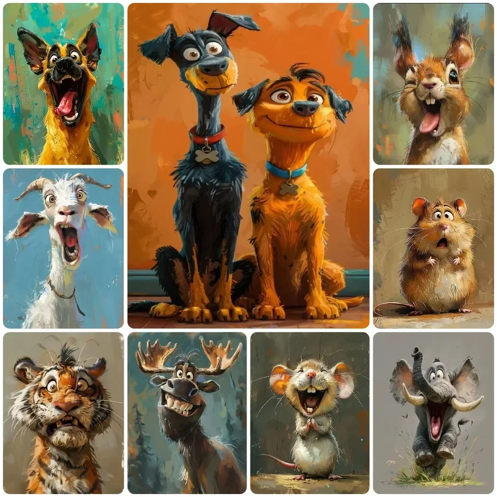 Funny Cartoon Animal Diamond Painting, Expressive Dogs, Tiger and Elephant Handmade Art Exquisite Creative Gift Home Decoratio