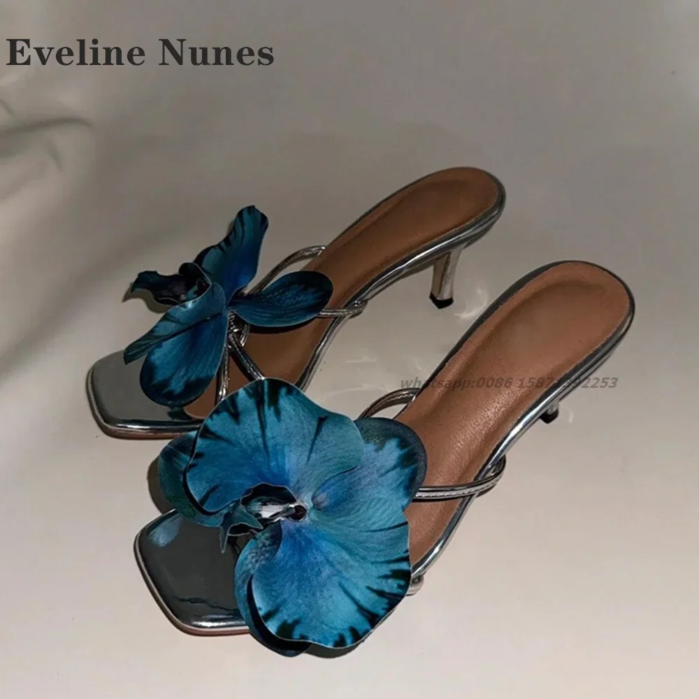 

Flower Slip On Women Slides Square Toe Stiletto Slingback Side Air Women's Sandals Beach Sexy Shoes Woman 2024 Trend Medium Heel