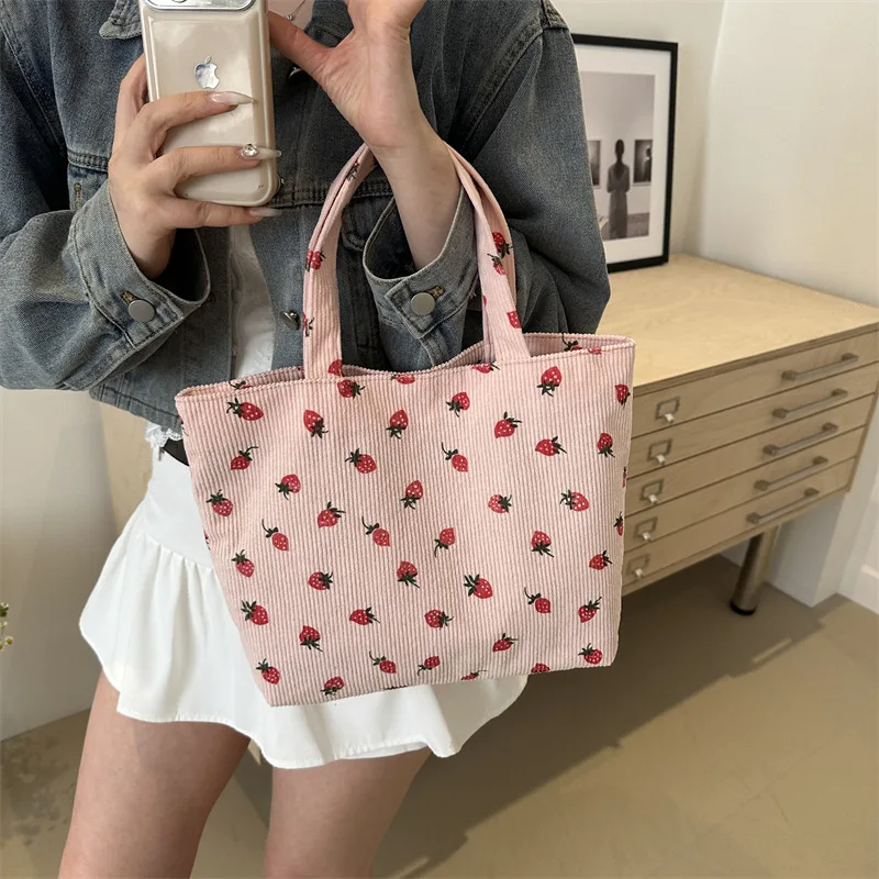 Artistic Cute Underarm Bag Strawberry-print Shoulder Bag  with Large Capacity Suitable Work School Commuting Various Occasions.