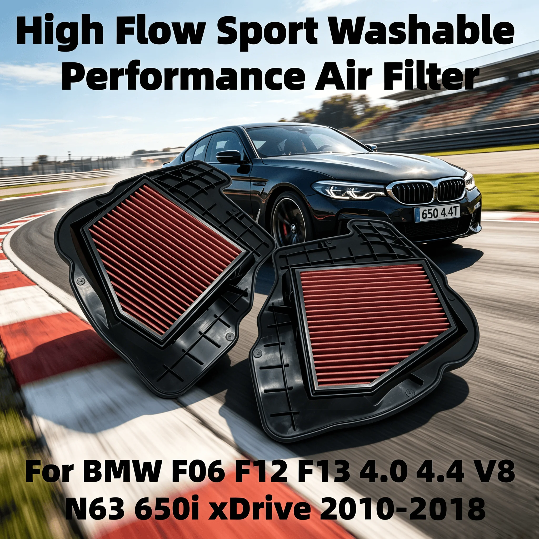 High Flow Sport Washable Performance Air Filter For BMW F06 F12 F13 4.0 4.4 V8 N63 650i XDrive 2010-2018 13717577457 13717577458