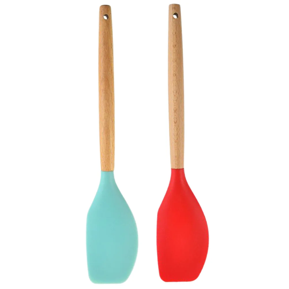 

2Pcs Silicone Cake Scrapers Wooden Handle Baking Cream Spatulas Flexible Food Grade Safe Easy Cleaning Cream Spatulas