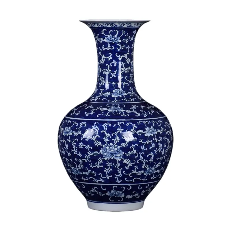 Blue and white porcelain hand-painted antique twisted lotus large vase floor-to-ceiling porcelain vase porch decoration flower a