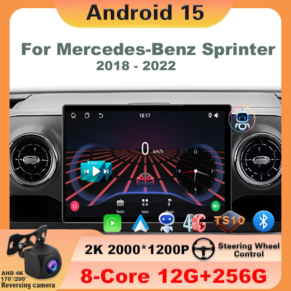 راديو سيارة 13.3 بوصة أندرويد 15 لسيارة Mercedes-Benz Sprinter 2018 - 2022 Carplay GPS الوسائط المتعددة Autoradio Carplay GPS وحدة BT الجديدة
