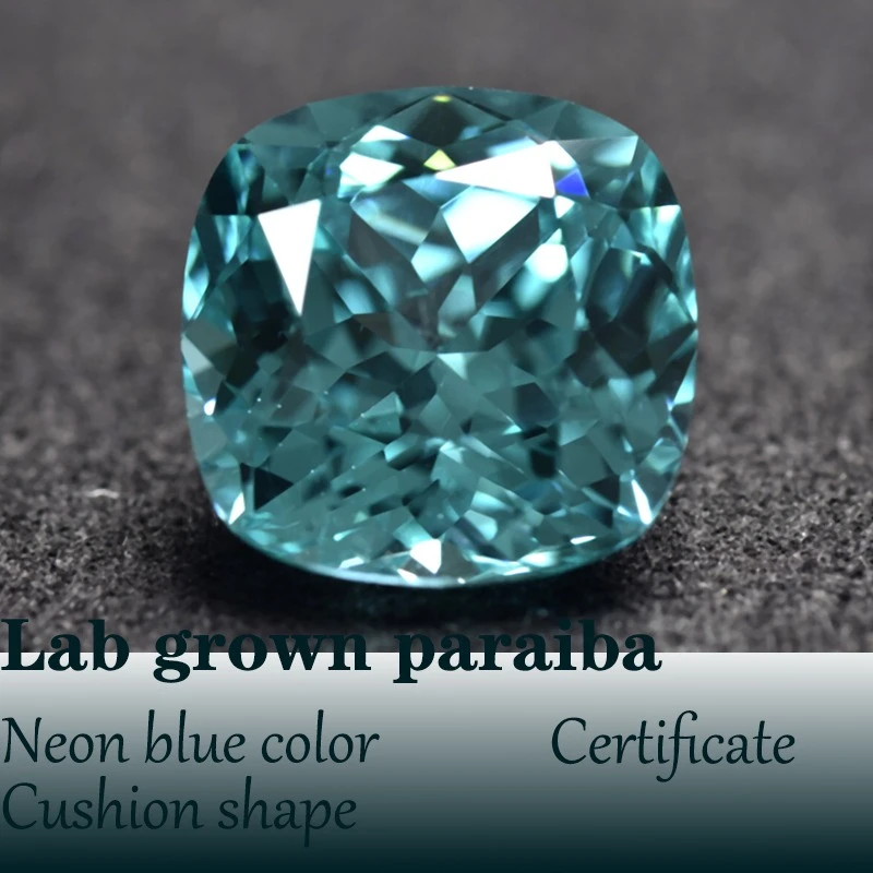 

Cushion Shape Lab Grown Paraiba VVS1 for DIY Charms Advanced Jewelry Rings Earrings Making Natural Colour Certificate Wholesale