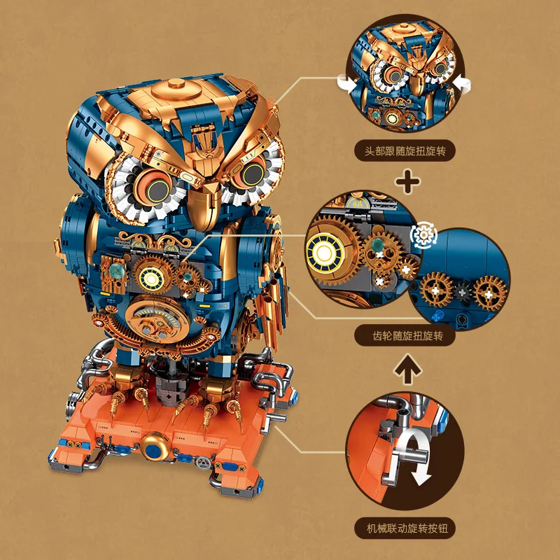 3210pcs Steam Punk Owl Mechanical Assembly Toy MOC Blocks Small Particles Children's Gift Educational Building Puzzle Model
