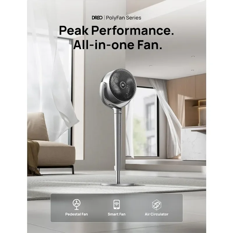 Pedestal Fan with Smart Control, 43'' Inches, 150°+120° Omni-Directional Oscillating Quiet Fans for Bedroom, 110ft Circulator