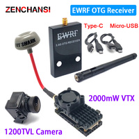 New Long Range 5.8Ghz 48CH 2000mW FPV Wireless VTX Viedo Transmitter and EWRF UVC OTG Receiver + CMOS 1200TVL 2.5mm FPV Camera