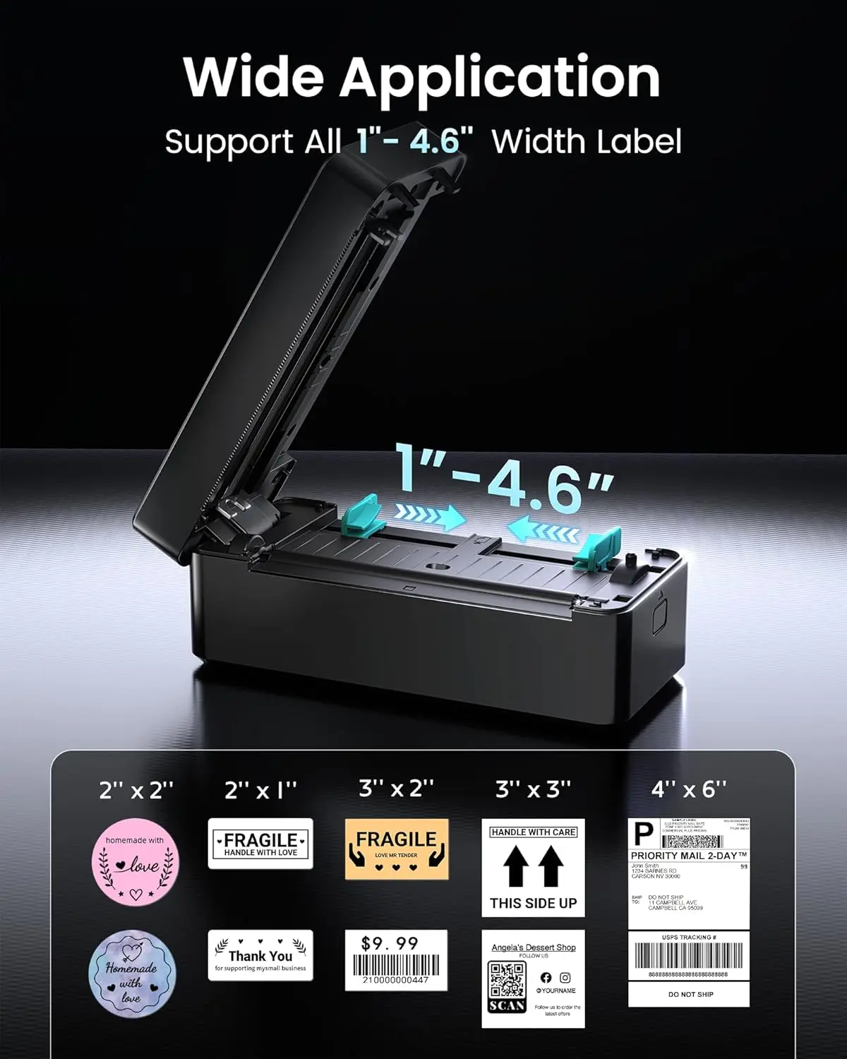 طابعة حرارية بلوتوث، طابعة ملصقات لاسلكية 4x6 للشركات الصغيرة، متوافقة مع iOS، Android، Windows، Mac، eBay، USPS