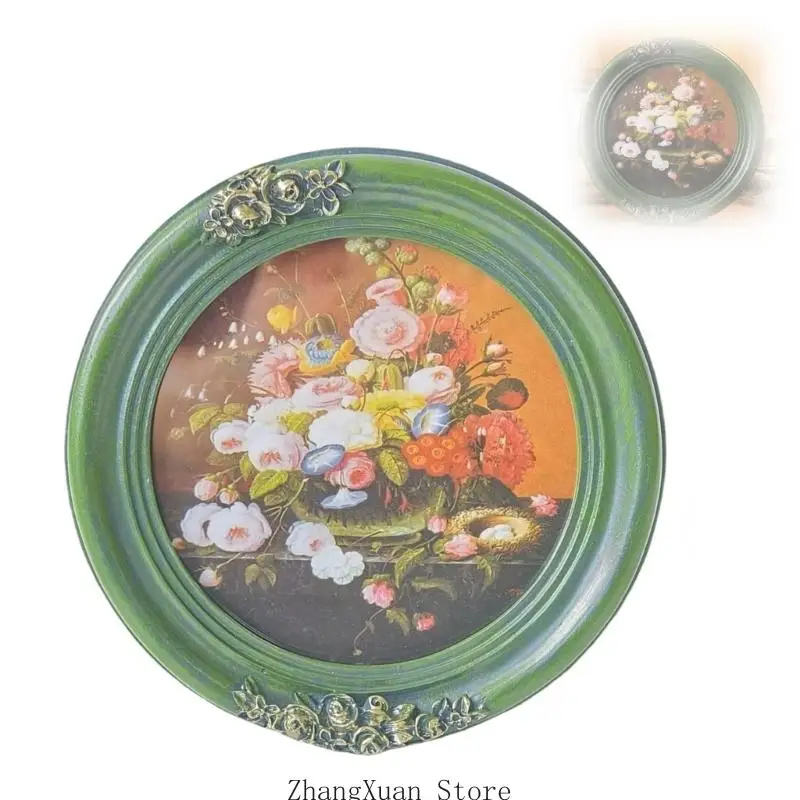 Dekorativer Kunstrahmen für Fotos und Drucke, runder Bilderrahmen aus Kunstharz mit erhabener Blumenverzierung und antiken – Detail 5