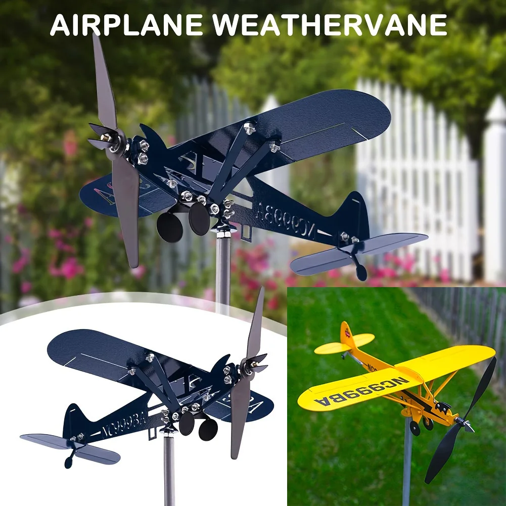 Piper J3 Cub Wind Spinner Plane Metal Airplane Weather Vane Outdoor Roof Wind Direction Indicator WeatherVane Garden Decor