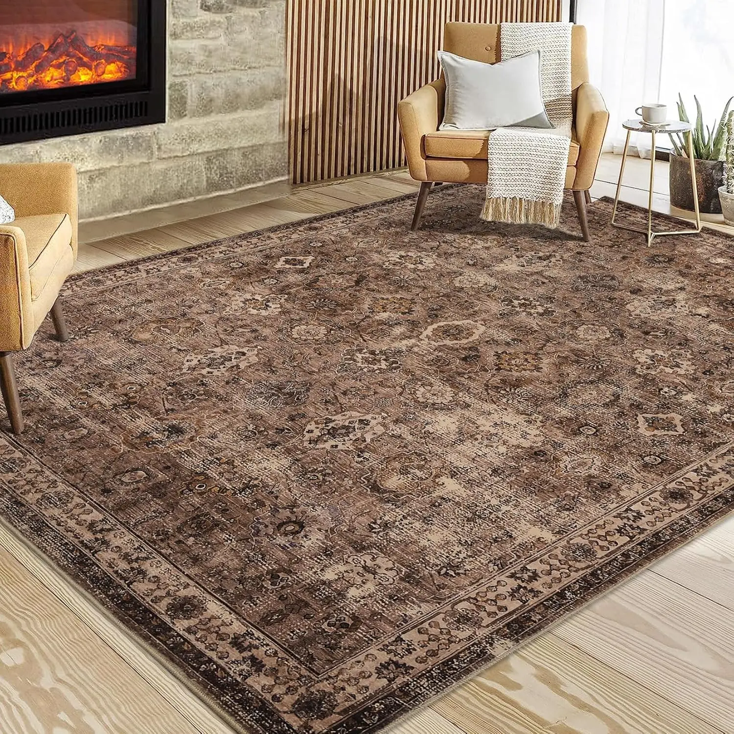 

Washable Area Rug for Living Room,Vintage Floral Large Rug for Bedroom Dining Room Office,Soft Non Slip Low Pile Indoor Carpet