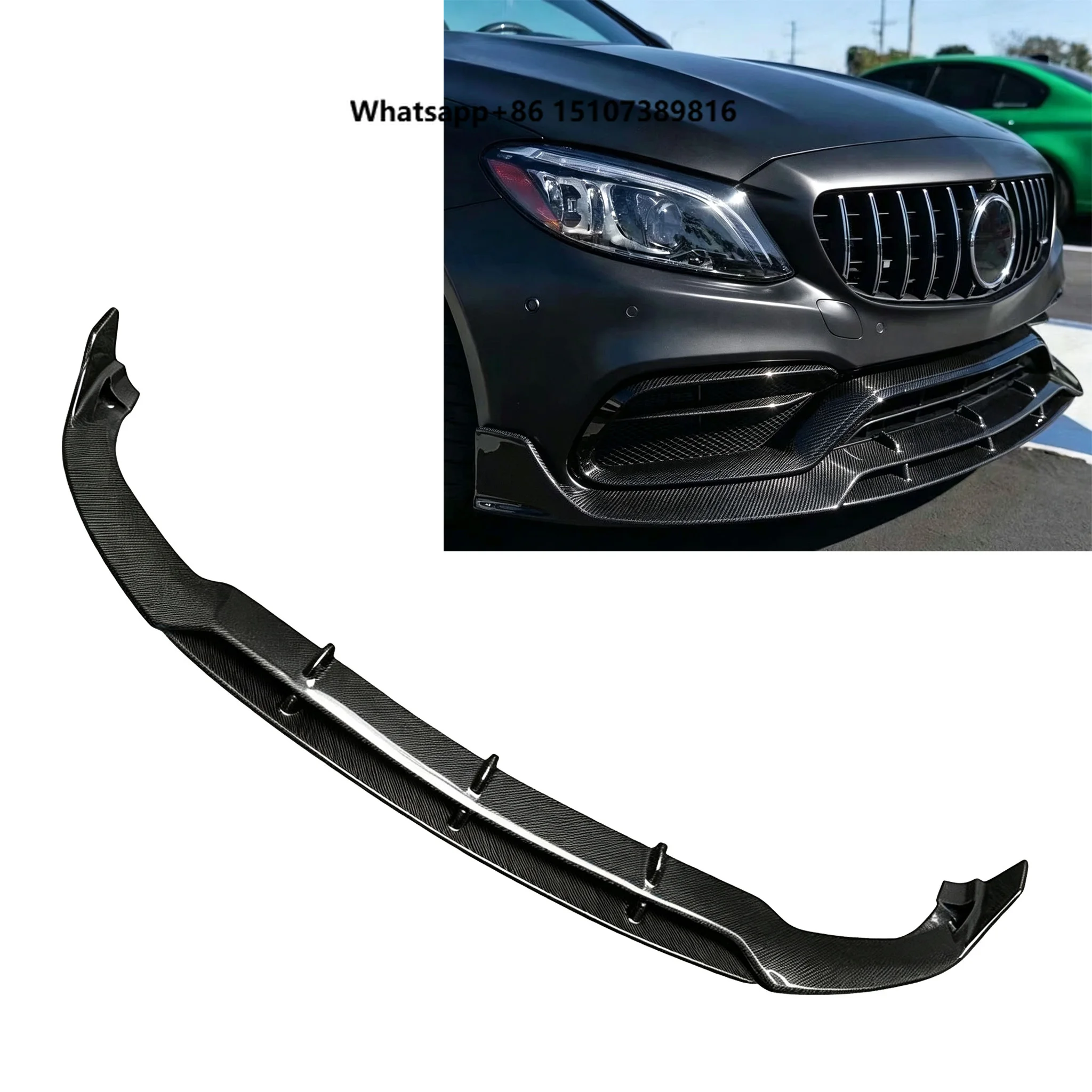 Carbon Fiber Front Lip Splitter for -W205 C63 AM 2015-2021 Front Bumper Spoiler Car Exterior Bodykit Accessories