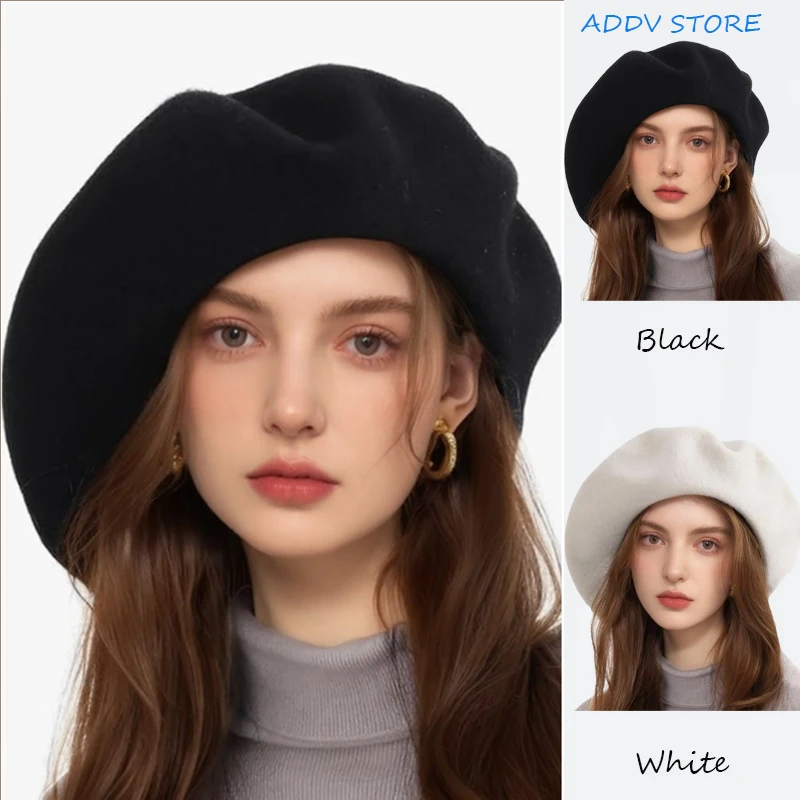 

100% Wool England Oversize Women Berets Head Elegant Artist Hats Lady Beret Flexible Stylish Big Warm Painter Cap Chapeau Femme