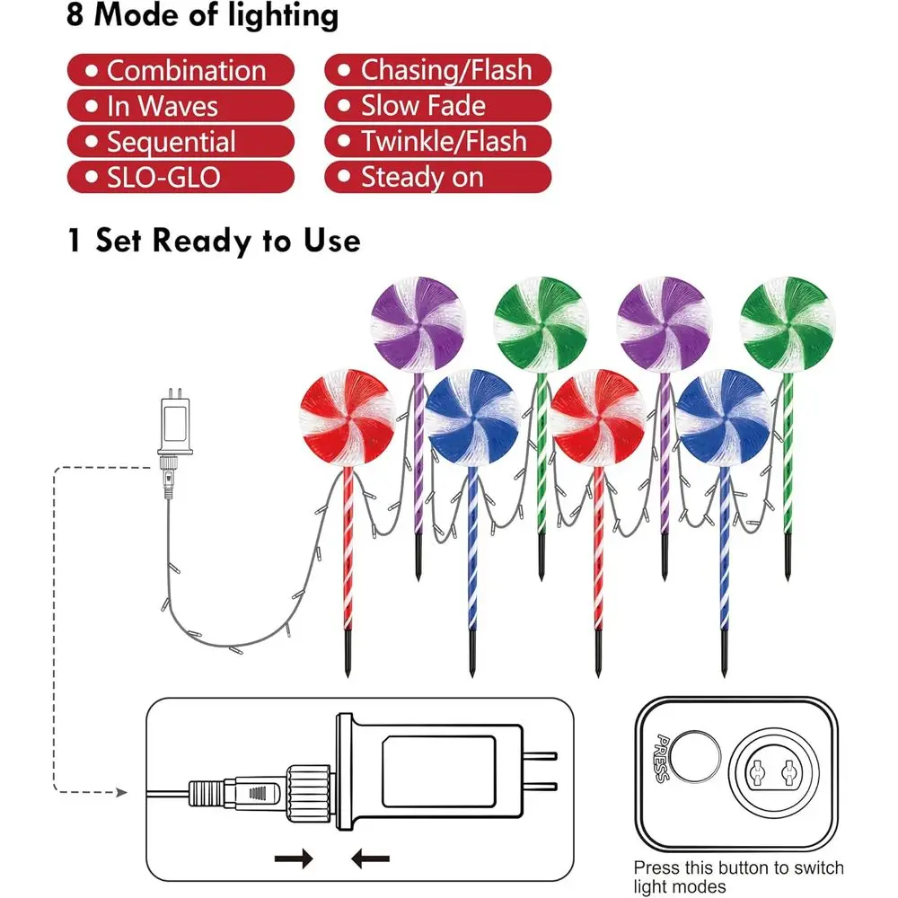 8 عبوات من مصابيح عيد الميلاد LED مقاس 28 بوصة مع 8 أوضاع، وديكور مسار بطول 24 قدمًا، وإضاءة خارجية ملونة
