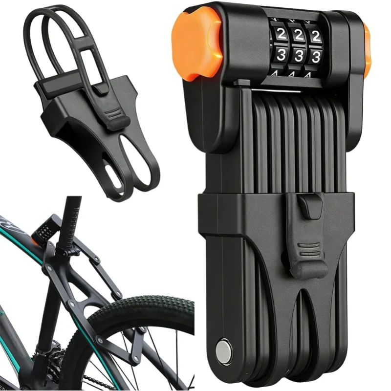 Faltbares Fahrradschloss, Diebstahlsicheres Klappbares Fahrradschloss, 4-stelliges Kombinationsschloss aus Stahl, Robustes Fahrradschloss, Wasserdichtes Rostschutz-Kettenschloss für E-Bikes, Roller,