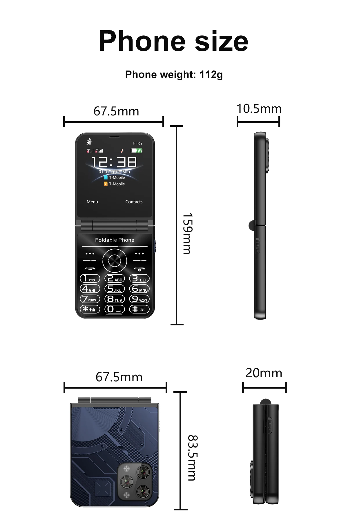 SERVO Flilo9 Foldable Feature Phone 3G WCDMA Dual SIM Big Button Speed Dial Auto Call Recording FM Radio Flashlight Cellphone