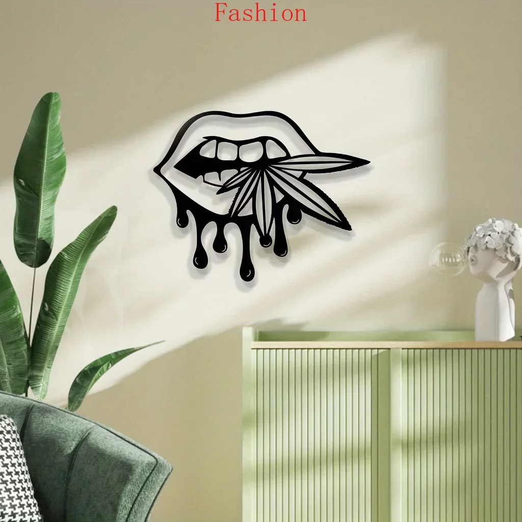 

Metal Lips Bitting Weed Leaf Halloween Home Decor Halloween Metal Garden Living Room Bedroom Balcony Decoration Hanging Pendant