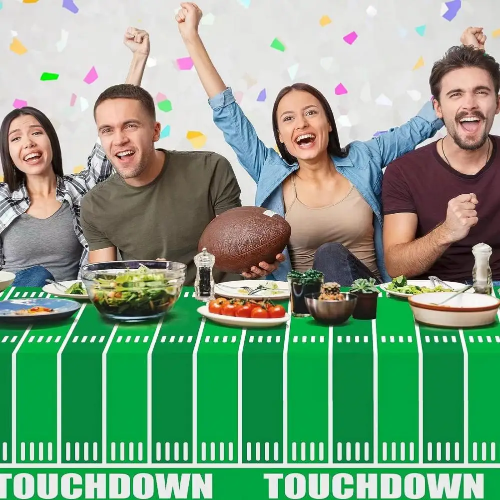 Rugby Party Table Cover Football Yard Line Table Cover Vibrant Football Field Rugby Disposable Tablecloth for Sports for Indoor