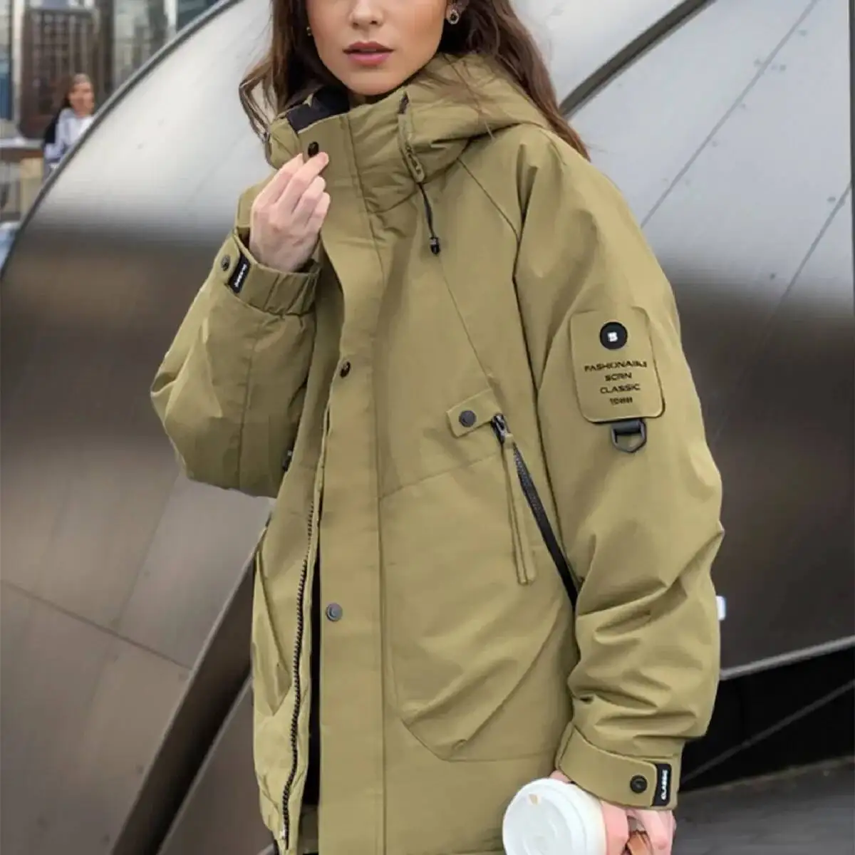 الشتاء في الهواء الطلق الإناث رشاقته الدافئة مقنعين سترة قطن المرأة سستة جيب سترات معاطف القمم 2025 جديد