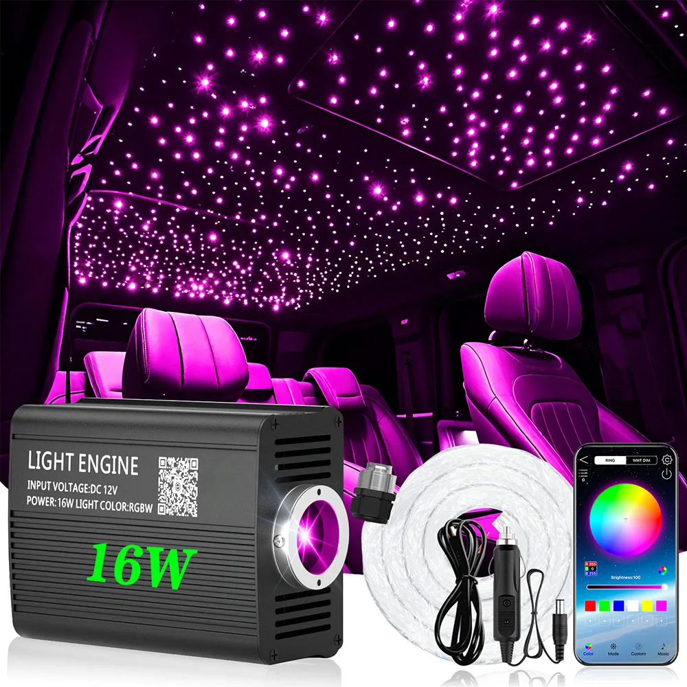 

Bluetooth Car16W RGBW Fiber Optic Twinkle Light Star Ceiling Kits Fiber /APP Control Home Theater Headliner Light Decoration