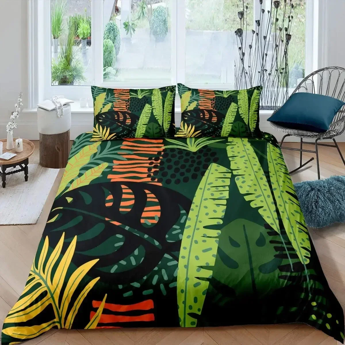 

Palm Leaves Monstera Banana Leaves Comfortable Duvet Quilt Cover Pillowcase Bedding Set Children Bedroom Decoration Home Textile