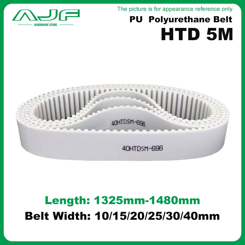 

HTD 5M PU Timing Belt Length 1325mm~1480mm Width10/15/20/25/30/40mm 5M White Polyurethane Synchronous Belt Closed Loop Gear Belt