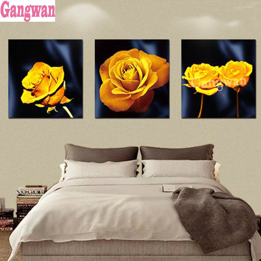 

diamond painting gold rose pattern diamond embroidery 3 pcs full square/round drill puzzles gifts for new year 2020 decoration