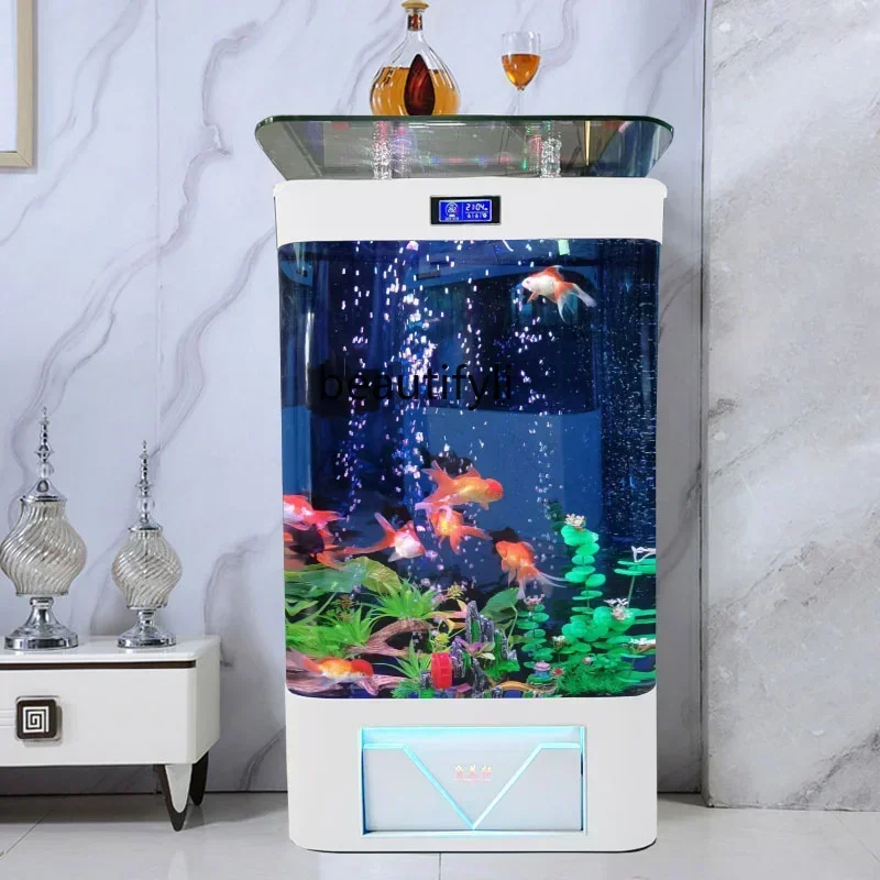 

New Light Luxury Floor Glass Fish Globe Wall Automatic Filtering Cycle Living Room Home Aquarium