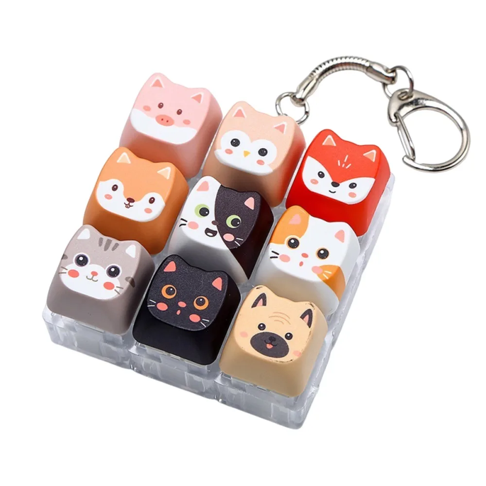 9 Grid Clicker Fidget Keychain Cartoon Cat Keyboard Fidget Stress Relief Creative Cat Keyboard Keyring Clicker Fidget