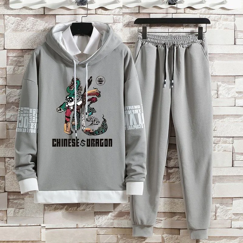 Sweatshirt Set with Men\'s Printed Chinese Characters, Casual Fashion Hoodie Set, Autumn New Style