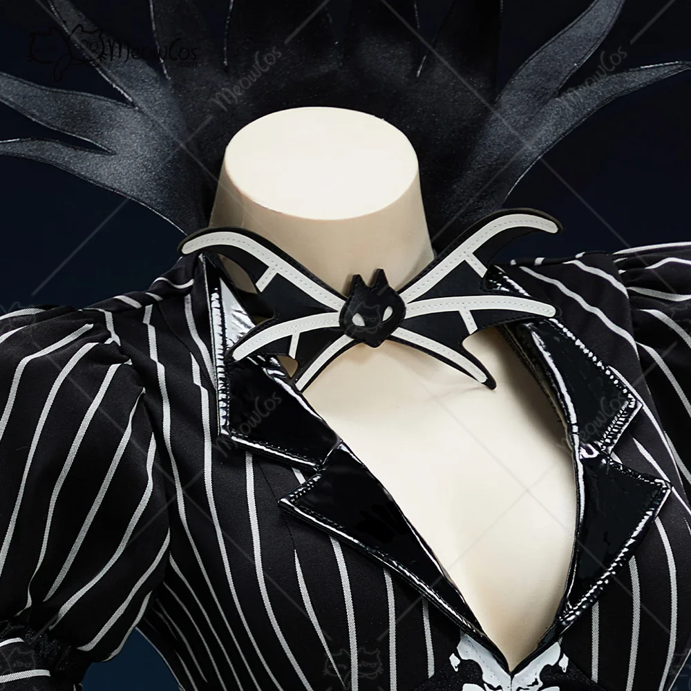 US Stock MEOWCOS Women's Halloween Sexy Bunny Girl Suit Black White Striped Irregular Bodysuit with Sleeves and Socks Costume view 5