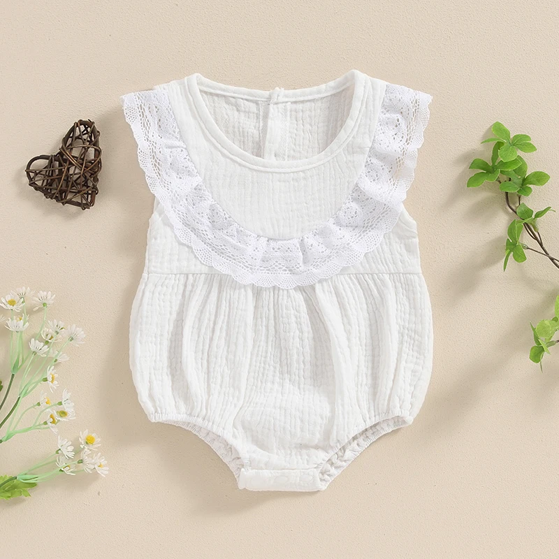 

Baby Girl Casual Jumpsuit Summer Lace Ruffle Sleeveless Romper for Newborn Toddler Cute Clothes