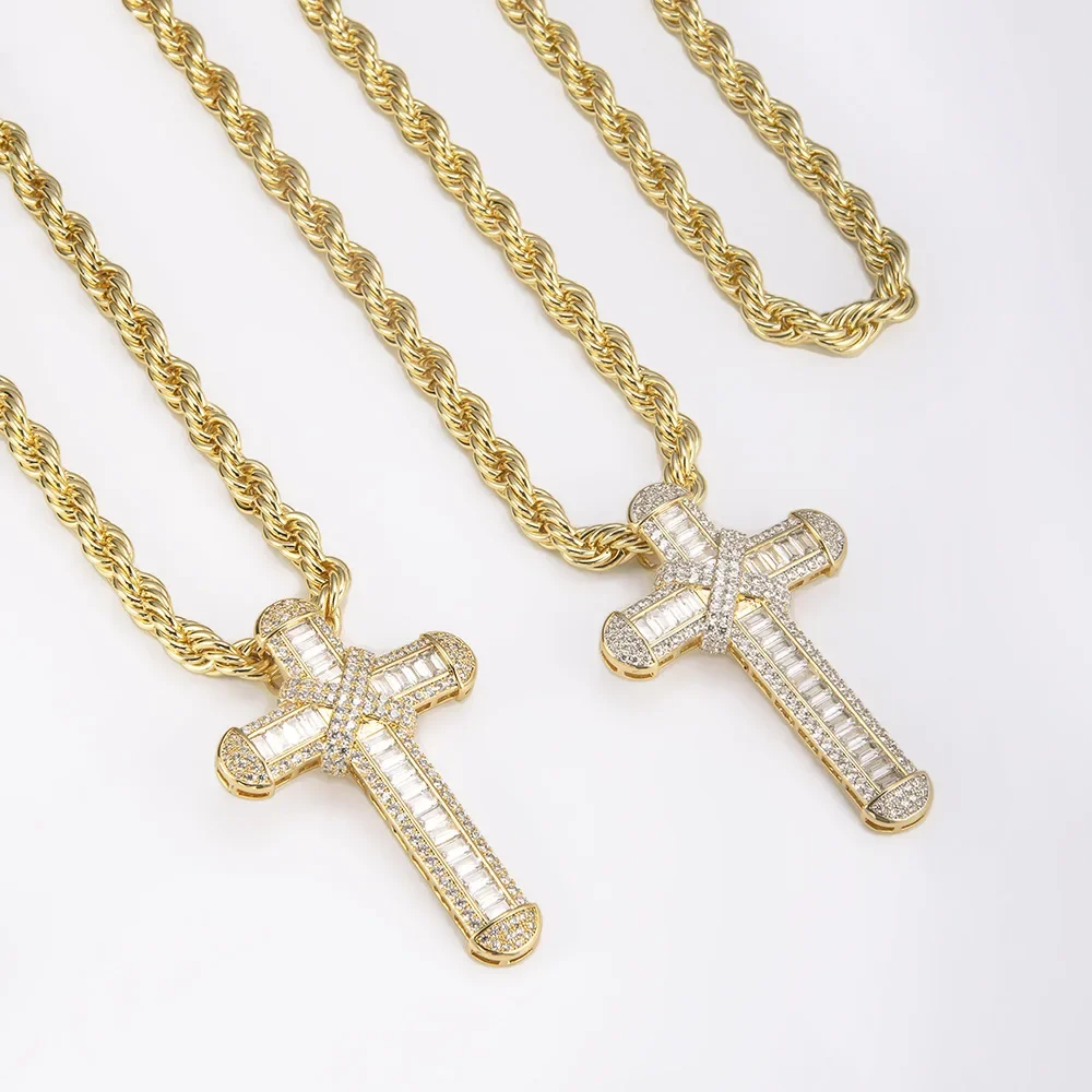 Silver Cubic Zirconia Cross Pendant Cross Pendant Men's and Women's Hip Hop Necklace Gold Plated Zircon Necklace Fashion
