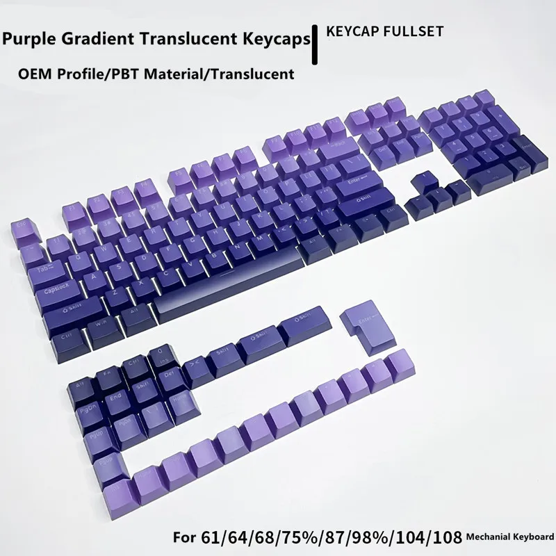 Purple Gradient Translucent Personalized Keycaps 134KeysPBT Material OEM Profile Doubleshot For 61/64/68/104 Mechanical Keyboard