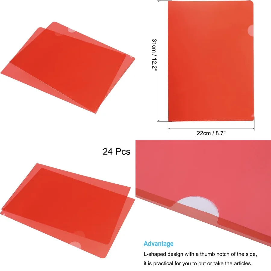 

Папки PATIKIL типа L, 24 упаковки, пластиковые карманы для файлов формата А4, прозрачная бумажная куртка для документов, рукав для офиса, красный — идеально подходит для или