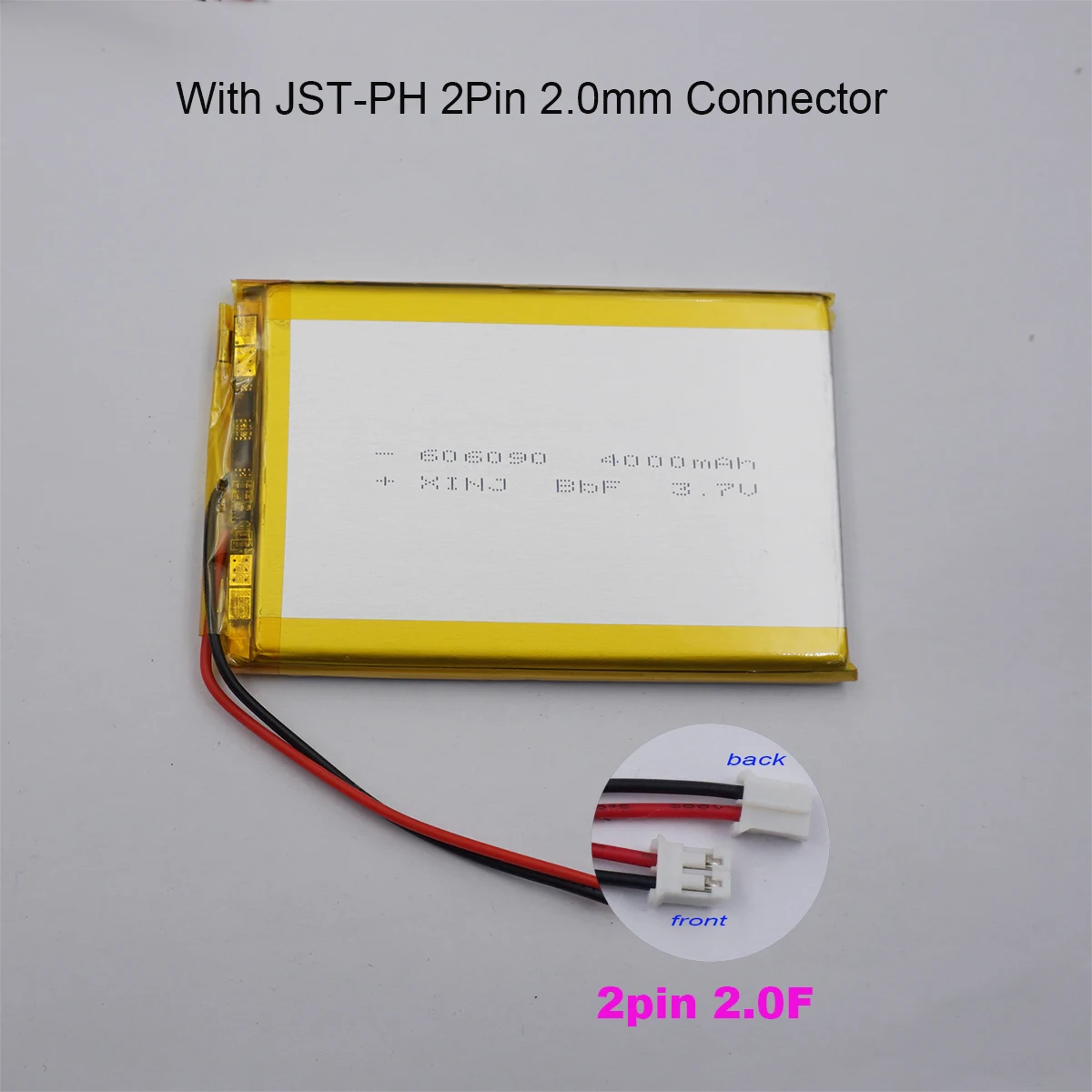 3.7V 4000mAh 14.8Wh 606090 Li-Polymer Li LiPo Battery JST-PH 2Pin 2.0mm Connector For GPS Bluetooth Speaker Power Bank Tablet PC