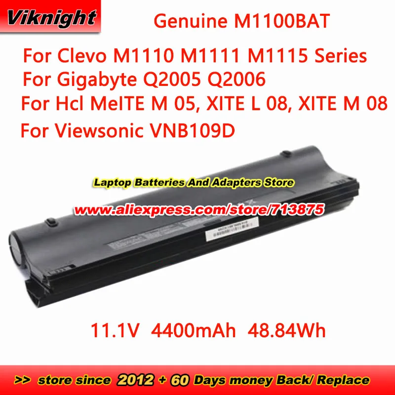 

Genuine 11.1V 48.84Wh M1100BAT-6(SIMPLO) Battery 6-87-M110S-4D41 for Clevo M1100 M1110Q M1111 M1115 M1100BAT-3 M1110QW XITE L 08