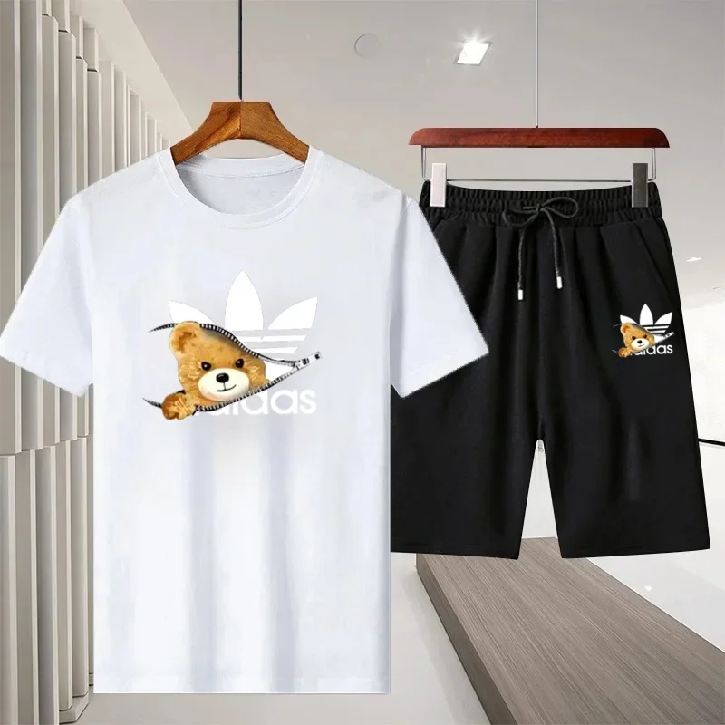 

Summer new men's large-sized casual fashionable breathable quick-drying sports short-sleeved T-shirt + sports shorts set