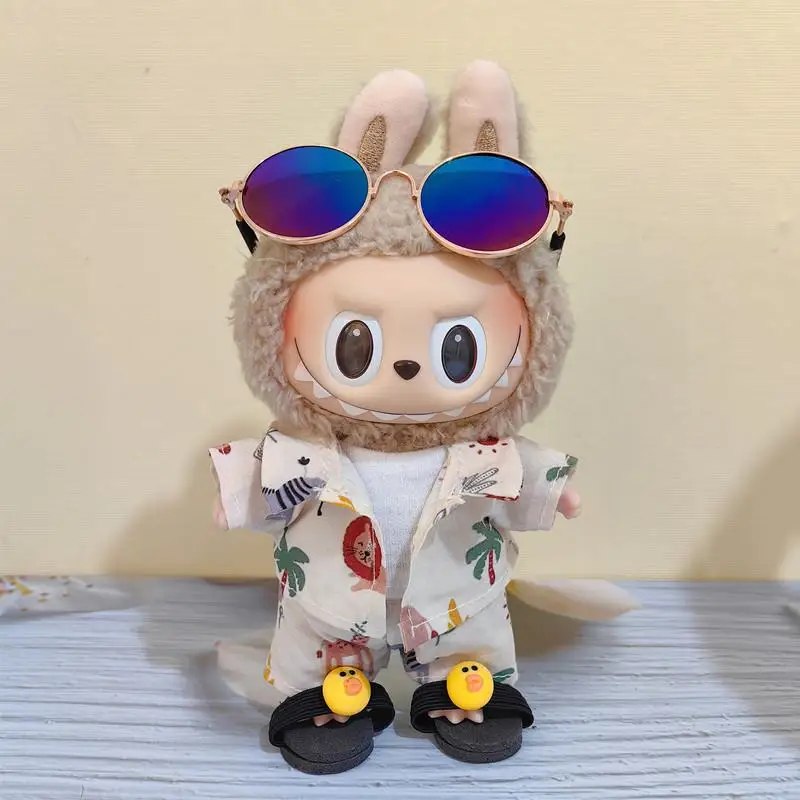 1 set Hawaii Style Full-length for 17cm Lababu Clothing Beach Clothes Vinyl Doll Shirt Pants Glasses Suit Shoes