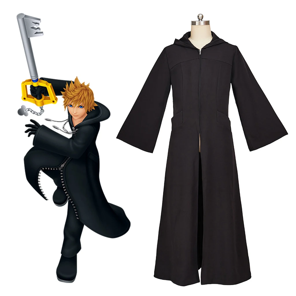 Game Kingdom Cos Hearts 3 Roxas Cosplay Costume Jacket Black Trench Coat Costume Long Jacket Mens Roxas Uniform Halloween Suit