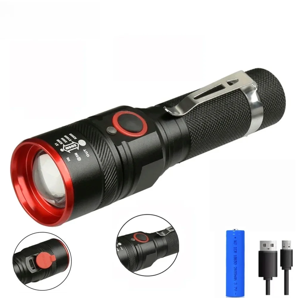 5200LM Rechargeable Waterproof Zoomable 3 - modes T Led Flashlight for 18650 with USB cable Suitable for Camping z40
