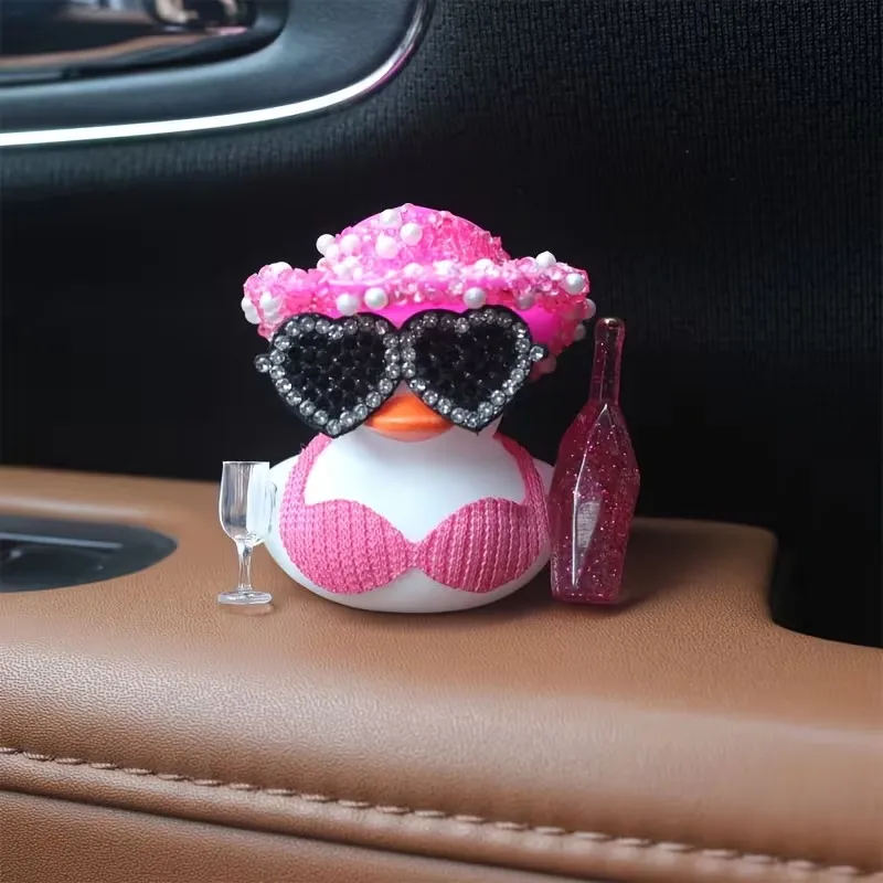 Fashionable and Shiny Little Black Duck, Car Center Console Decoration, Diamond Studded Glasses, and the Rich Duck Series